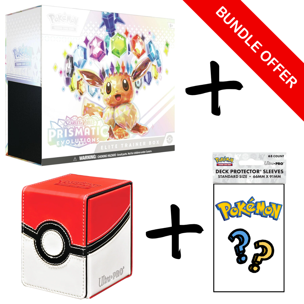 Pokémon TCG: Prismatic Evolutions Elite Trainer Box with Poke Ball Alcove Storage Box & Pack of Ultra Pro Pokemon Sleeves (65 Count)