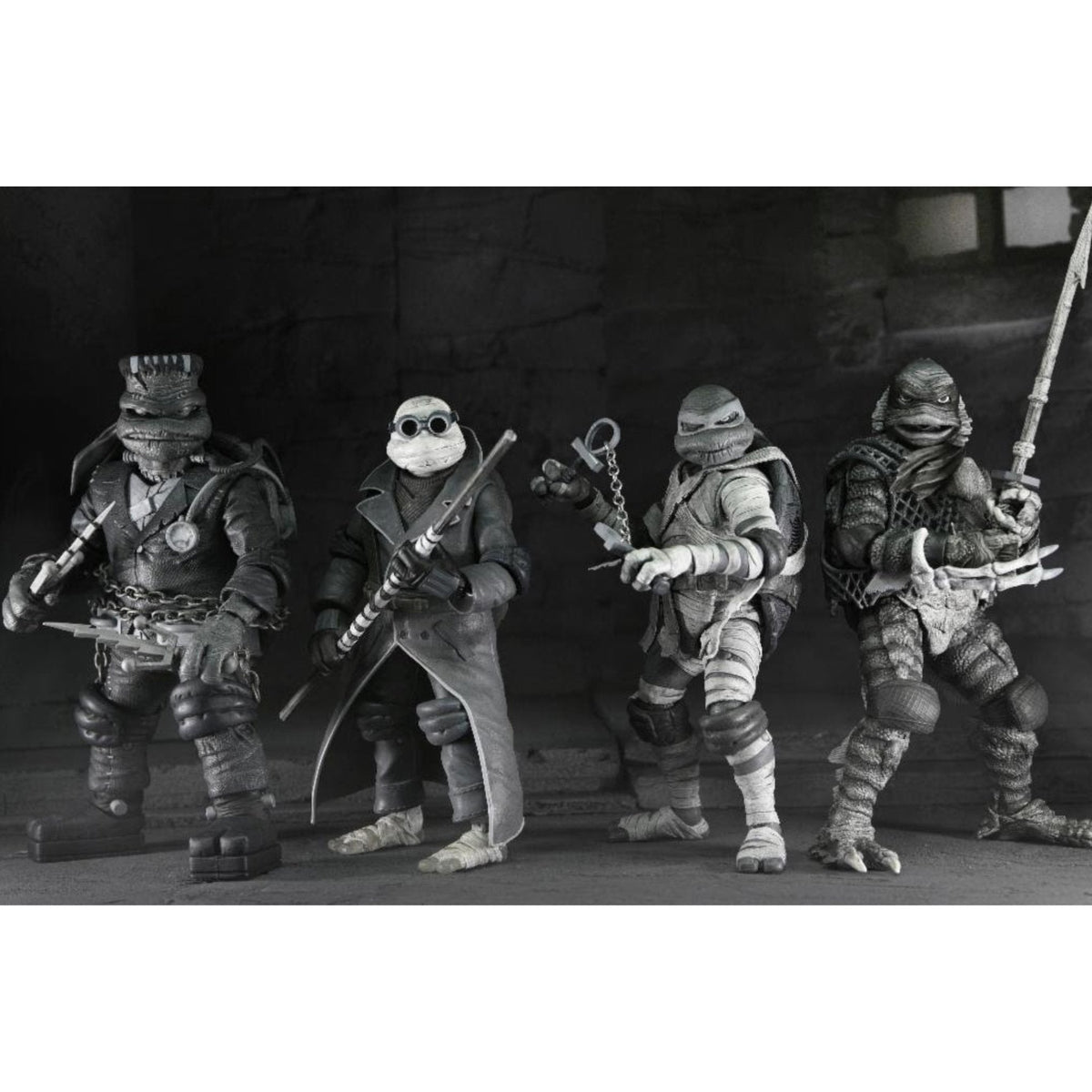 NECA Universal Monsters Teenage Mutant Ninja Turtles Black & White 4-Pack