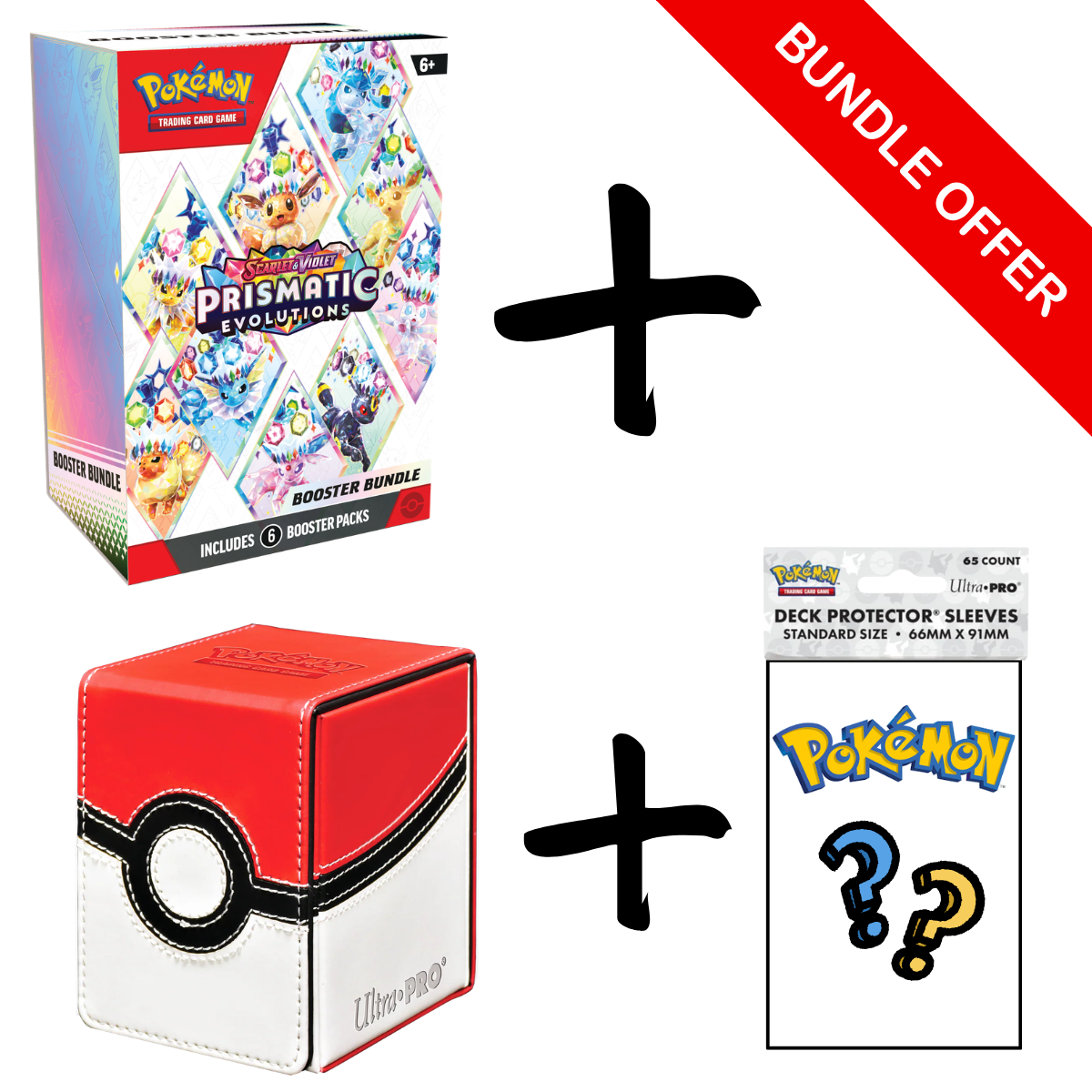 Pokémon TCG: Prismatic Evolutions Booster Bundle with Poke Ball Alcove Storage Box & Pack of Ultra Pro Pokemon Sleeves (65 Count)