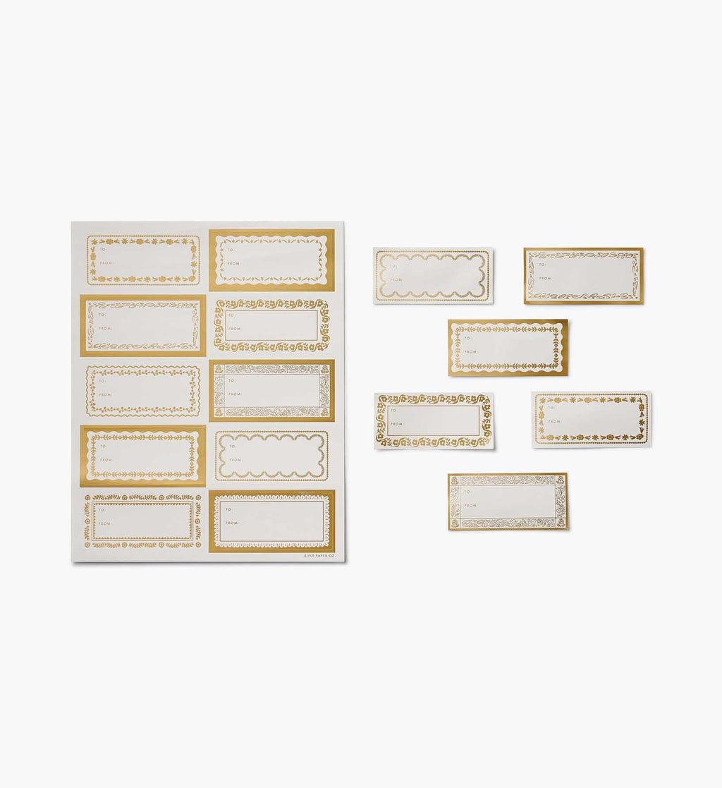 Holiday Gift Stickers - Gold Floral