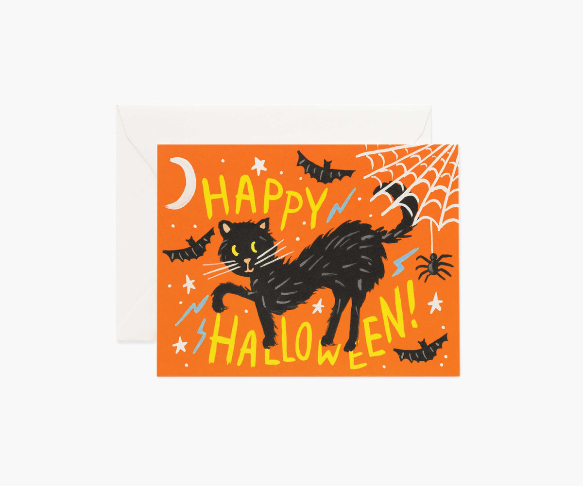 Black Cat Halloween Card - Single Card