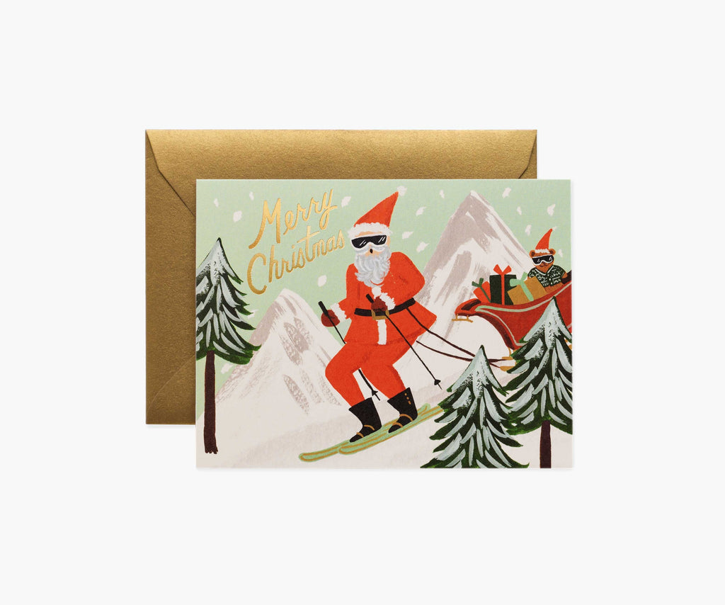 Skiing Santa Holiday Card - Single Card
