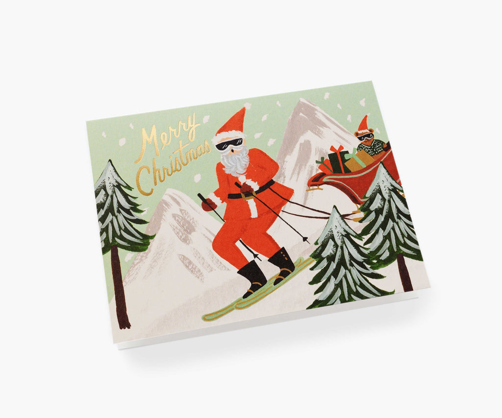 Skiing Santa Holiday Card - Single Card