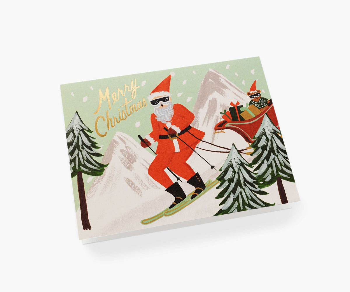Skiing Santa Holiday Card - Single Card