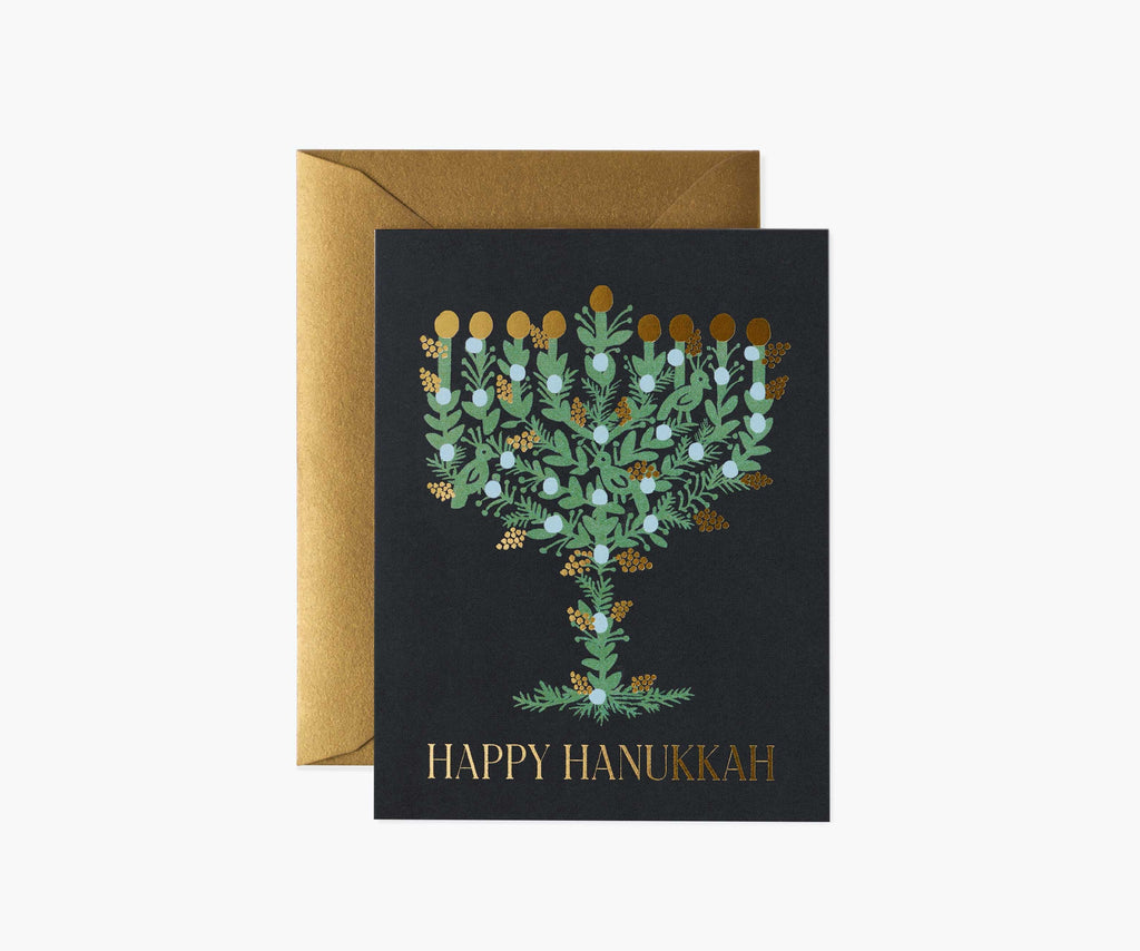 Laurel Menorah Hanukkah Card - Single Card